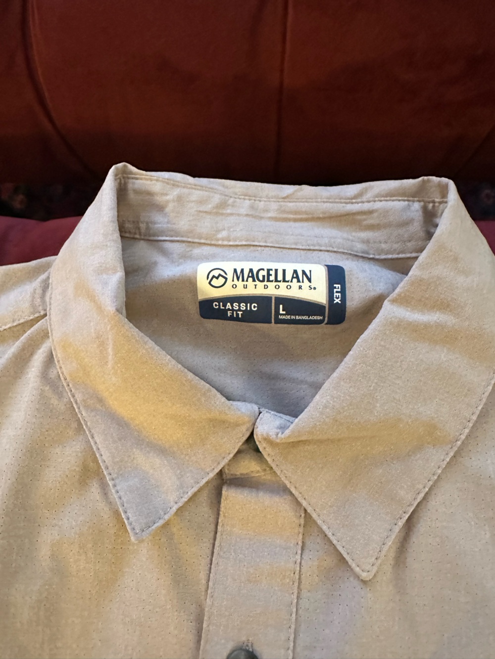 Magellan Outdoors Men's Classic Fit Tan SS shirt w/stretch Ms L NWT